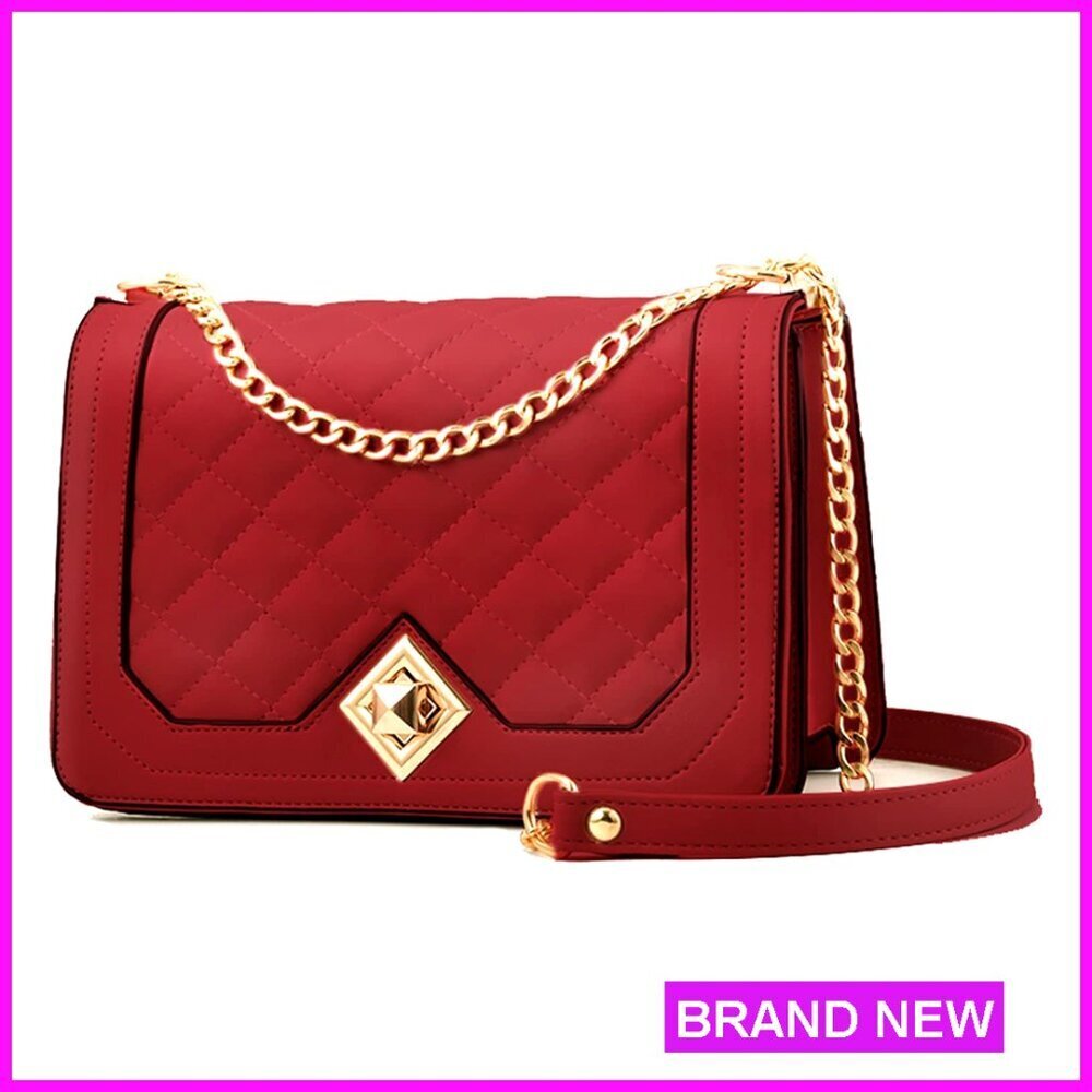 Small PU Leather Crossbody Bag with Chain Strap Quilted Evening Purse